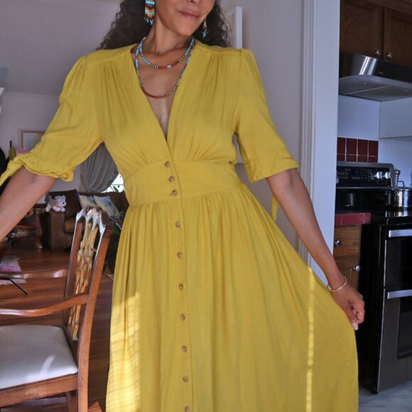 Classic Button Down V-Front Linen Dress - Picture 3 of 7